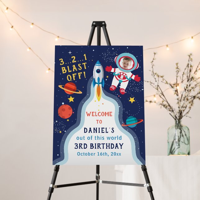 Astronaut Outer Space Rocket Ship Birthday Photo Foam Board (In Situ (Stand))