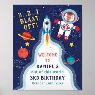 Astronaut Outer Space Rocket Ship Birthday Photo Poster