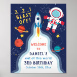 Astronaut Outer Space Rocket Ship Birthday Welcome Poster at Zazzle