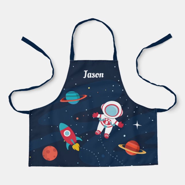 Astronaut Outer Space Rocket Ship Personalized Apron (Front)