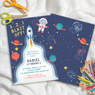 Astronaut Outer Space Rocket Ship Planet Birthday Invitation