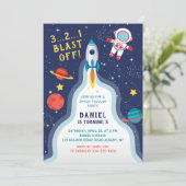 Astronaut Outer Space Rocket Ship Planet Birthday Invitation (Standing Front)