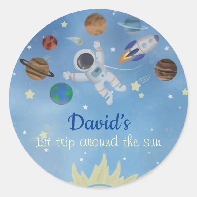 Astronaut Outer Space Rocket Ship Planets Classic Round Sticker | Zazzle
