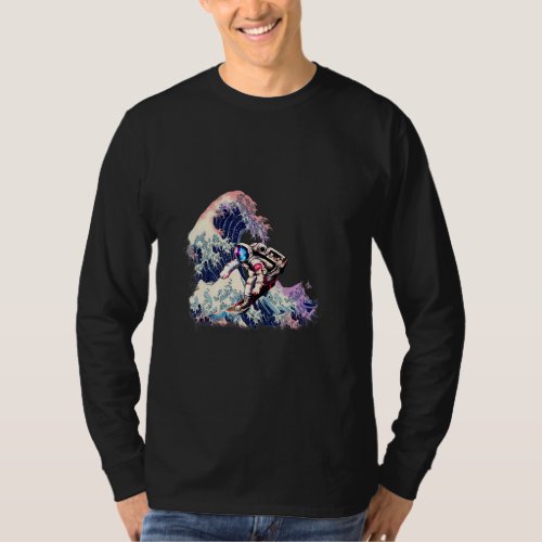 Astronaut Outer Space Surfing Great Waves Astronau T_Shirt