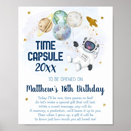 Astronaut Outer Space Time Capsule 1st Birthday Poster