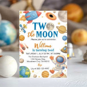 Astronaut Outer Space Two The Moon 2nd Birthday Invitation