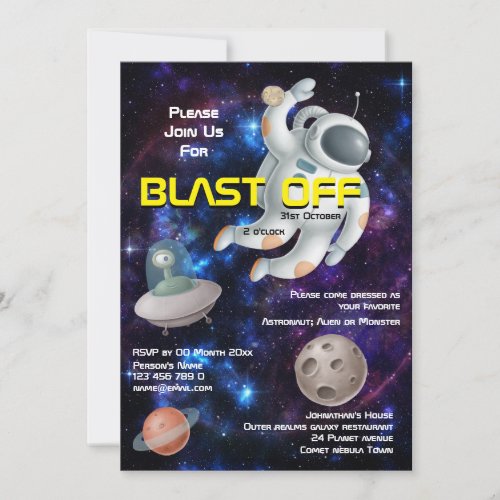 Astronaut outer space UFO planet galaxy satellite  Invitation