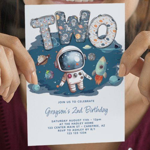 Astronaut Outerspace Rocket 1st Birthday Invitation