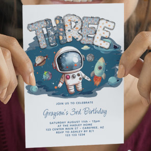 Astronaut Outerspace Rocket 3rd Birthday Invitation
