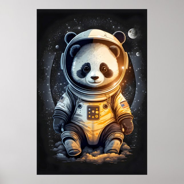 Astronaut Panda Bear Illustration Poster (Front)