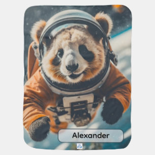 Astronaut Panda in Space Surreal Animal Nursery Baby Blanket