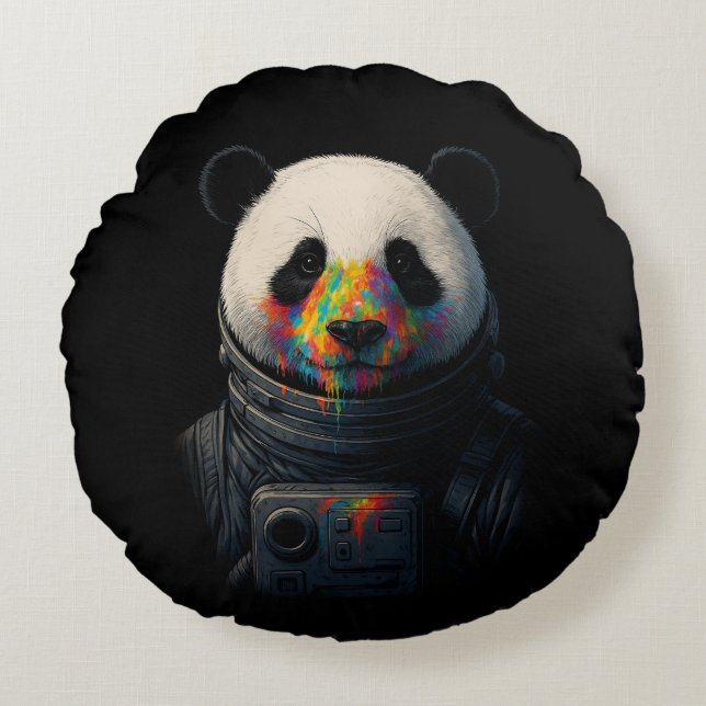 Astronaut Panda with Neon Paint Splash  Round Pillow (Front)