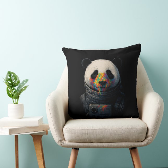 Astronaut Panda with Neon Paint Splash  Throw Pillow (Chair)