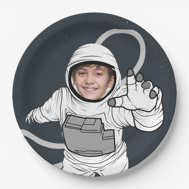 Astronaut Photo Birthday Paper Plates (Front)