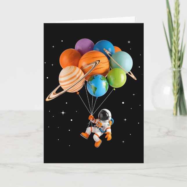 Astronaut Planet Balloons Solar-system Space Kids  Card (Front)
