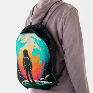 Astronaut & Planet Drawstring Bag