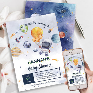 Astronaut Planet Outer Space Baby Shower Invitation