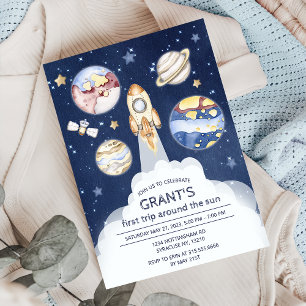Astronaut Planet Rocket Outer Space 1st Birthday Invitation