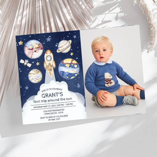 Astronaut Planet Rocket Outer Space 1st Birthday  Invitation
