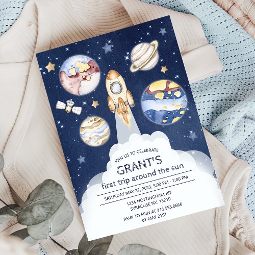 Astronaut Planet Rocket Outer Space 1st Birthday  Invitation