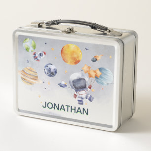 Astronaut Planet Space Kids Metal Lunch Box