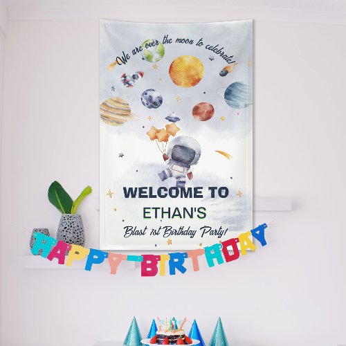 Astronaut Planet Space Party Kids Birthday Banner