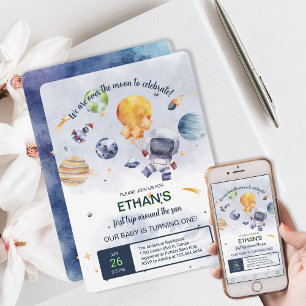 Astronaut Planet Space Party Kids Birthday Invitation