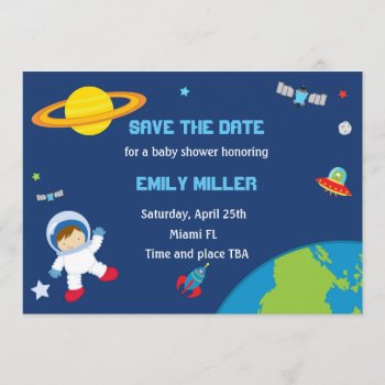 Astronaut Planets Baby Shower Save The Date by pinkthecatdesign at Zazzle
