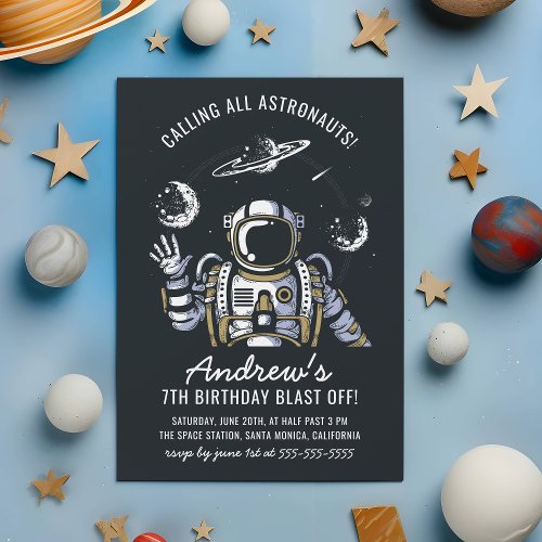 Astronaut  Planets Boys Birthday Party Invitation