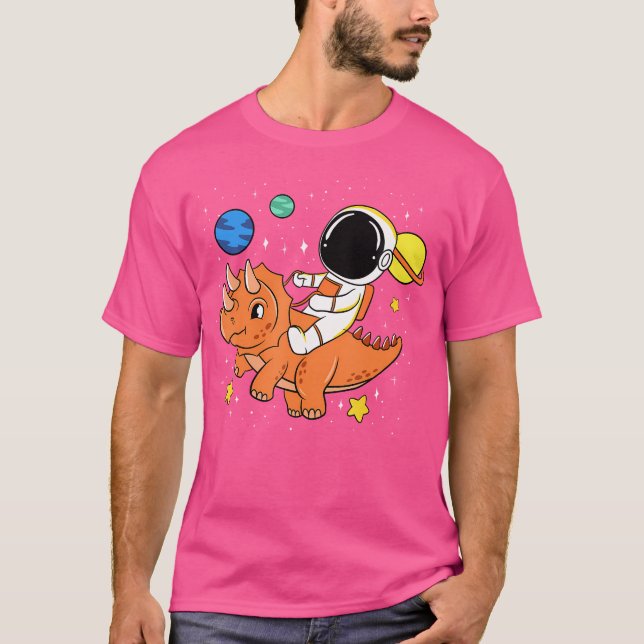 Astronaut Planets Dino Triceratops Dinosaur Space  T-Shirt (Front)