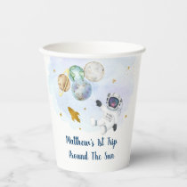 Astronaut Planets Space Blue Gold Birthday Paper Cups