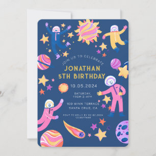 Astronaut Planets Space Boy Birthday Invitation
