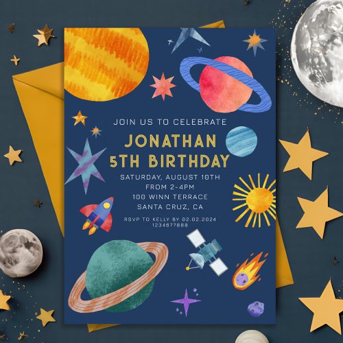 Astronaut Planets Space Boy  Birthday Invitation