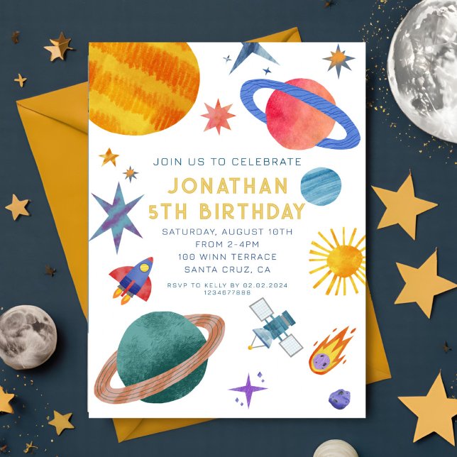 Astronaut Planets Space Boy  Birthday Invitation (Creator Uploaded)