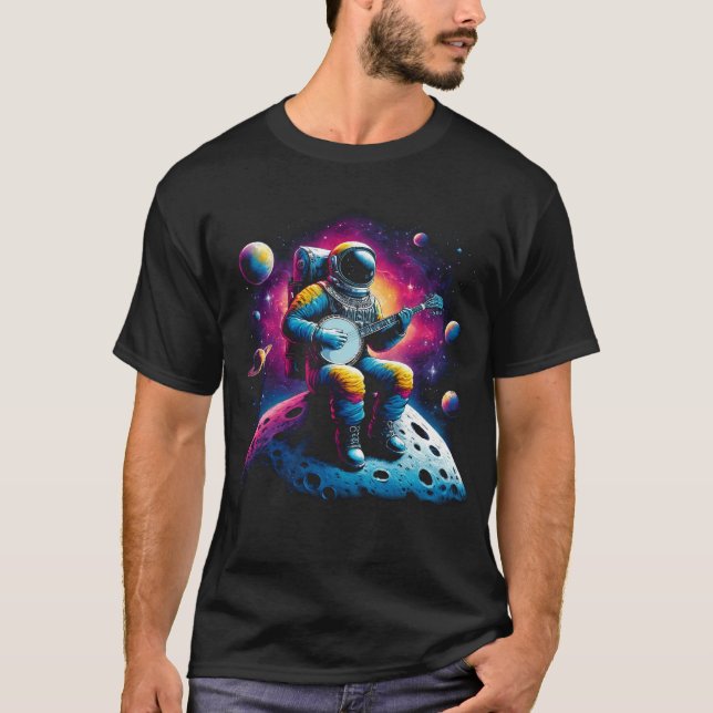 Astronaut Playing Banjo in Space Banjo Player T-Shirt (Front)