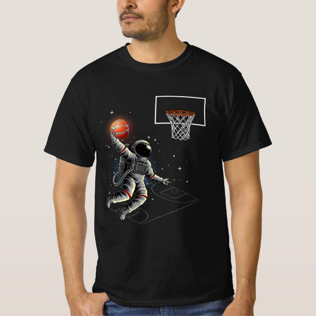 Astronaut Playing Basketball Dunking Outer Of Spac T-Shirt (Front)