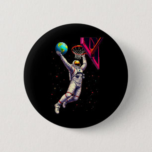 Astronaut Playing Basketball Planets Outer Space Button