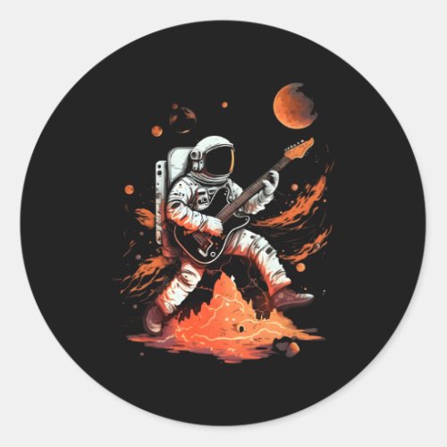 Astronaut Playing E_Guitar Space Jamming Classic Round Sticker