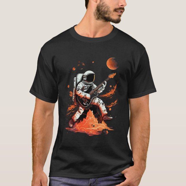 Astronaut Playing E-Guitar Space Jamming T-Shirt (Front)