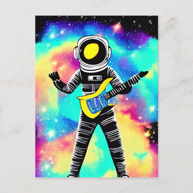 Astronaut playing electric guitar in space  postcard (Front)