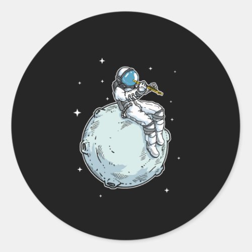 Astronaut Playing Flute Music Flute Lover Gift Classic Round Sticker