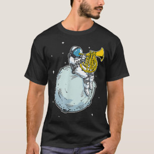 Astronaut Playing French Horn Gift Music Horn Love T-Shirt