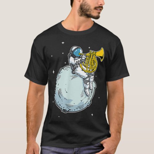 Astronaut Playing French Horn Gift Music Horn Love T_Shirt