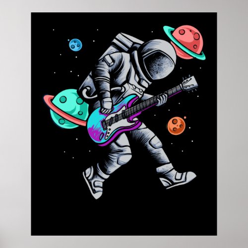 Astronaut Playing Guitar Space Planets Musician Poster