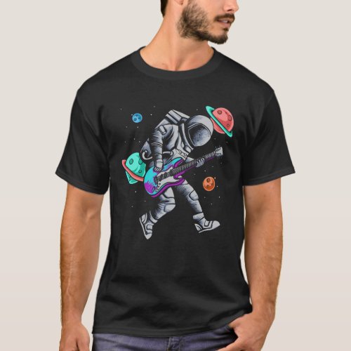 Astronaut Playing Guitar Space Planets Musician T_Shirt