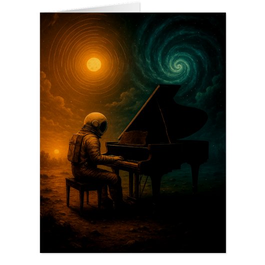 Astronaut Playing Piano in Split Reality - Surreal Cards (Front)