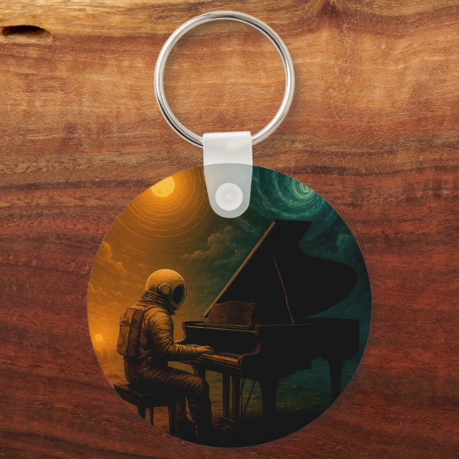 Astronaut Playing Piano in Split Reality - Surreal Keychain (Front)