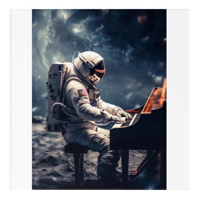 Astronaut Playing Piano on the Moon Acrylic Print (Front)