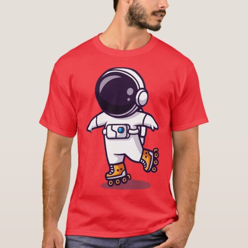 Astronaut Playing Roller Skates Cartoon T_Shirt