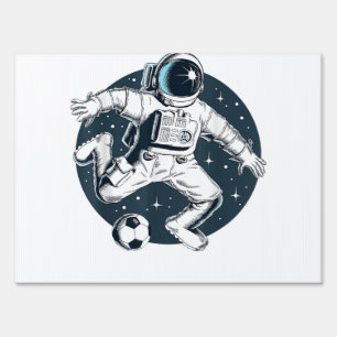 Astronaut Playing Soccer in Outer Space Graphic Sign